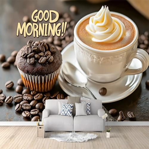 3D Effekt Fototapete 200 x 140 cm Panorama Poster, Kaffee Eierkuchen aus Pappbechern Thema Vlies Wandtapete Dekoration Schlafzimmer Wohnzimmer - Braun Wanddeko Design Büro Flur