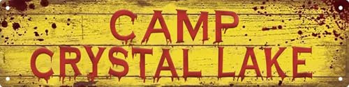 Camp Crystal Lake Straßenschild, Retro, lustige Wanddekoration, Metall-Blechschilder, Herbstsaison, Horror-Thema, unangemessener Humor, Bar, Zuhause, College, Wohnheim, Dekoration, 40,6 x 10,2 cm