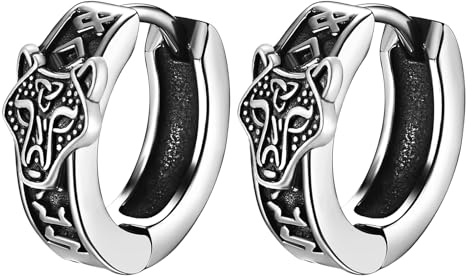 Oidea Herren Ohrringe Wikinger Creolen: Viking Schmuck Kompass Valknut Wolfskopf Keltischer Knoten Huggie Ohrstecker Amulett Geschenk für Männer Junge