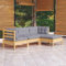 Fasba Kiefernholz Massiv Garten Lounge Set Holz, Gartenmöbel 4-TLG. mit Grauen Kissen Mittelsofa Ecksofa Fußhocker Sitzgruppe Sofa Lounge Garten Garnitur Gartenset Gartensofa