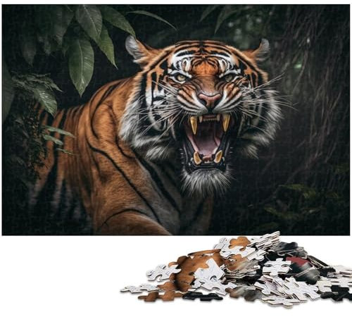 Dschungel-Wildtiger-Puzzle, 1000 Teile, für Erwachsene, anspruchsvolles, schwieriges Puzzle, EIN Kunstwerk für Jugendliche ab 14 Jahren, Größe 38 x 26 cm