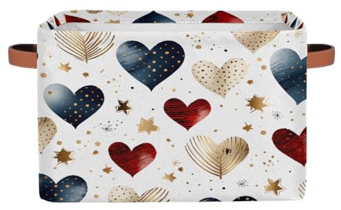 Mexpekil Faltbare Aufbewahrungsbox mit Griffen, Stoff Faltbare Organizer Würfel Aufbewahrungsbehälter für Regale, Kleiderschrank, Truhen, Spielzeug und Kleidung (Little Star Love)