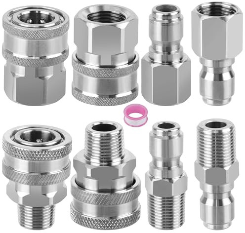 Ailbiuko Pressure Washer Quick Connect 3/8 Inch,Stainless Steel Male and Female 3/8 NPT Thread Quick Connect Hose Fittings Adapter, 8 Pieces