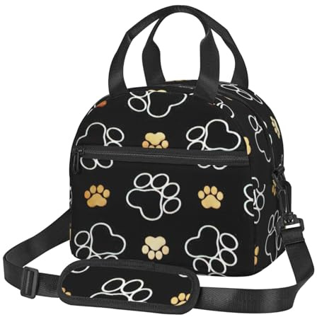 SDFHU Isolierte Lunchtasche mit Hundepfoten-Aufdruck, großes Fassungsvermögen, leichte Handtasche, Reißverschluss-Taschen auf der Rückseite