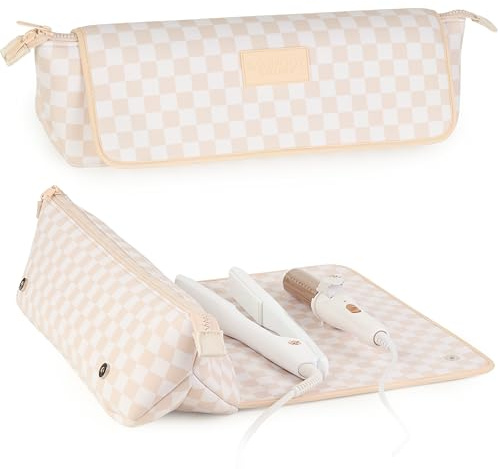 BAREFOOT CARIBOU Hair Tools Travel Bag and Heat Resistant Mat (15.5) for Flat Irons, Straighteners, Curling Iron, and Haircare Accessories, 2-in-1 design, Interior Pockets, Portable Organizer