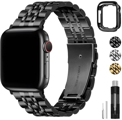 Aniaboho Metallarmband Kompatibel mit Apple Watch Armband 38mm 40mm 41mm 42mm 44mm 45mm 46mm mit Schutzhülle, Herren Edelstahl iWatch Armband, Ersatz Armbaender für iWatch SE 11 10 9 8 7 6 5 4 3 2 1