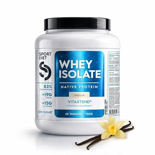 WHEY ISOLATE VITAXTEND – Protéine de Lactosérum Ultra-Filtrée – 24,9g de Protéines, BCAA, Glutamine – Soutien Musculaire, Récupération – Vitamines B6, C, D3, E – Maintien Masse Musculaire – SportDiet