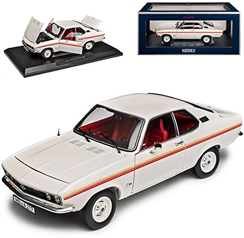 Opel Manta A Coupe Swinger Weiss mit Streifen 1970-1975 1/18 Norev Modell Auto mit individiuellem Wunschkennzeichen