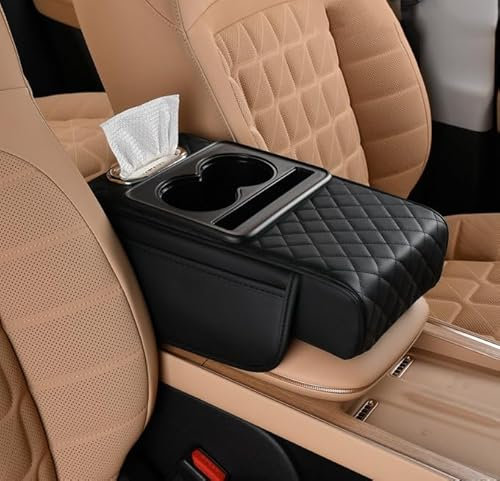 KABUTM Car Armrest Storage Box for BMW Z4 Z4M E85 E86 E89 G29 E52 20i 30i M40i, Car Armrest Pad With Cup Holder, Console Storage Box, Center Console Organizer, Arm Rest Cushion,A Black