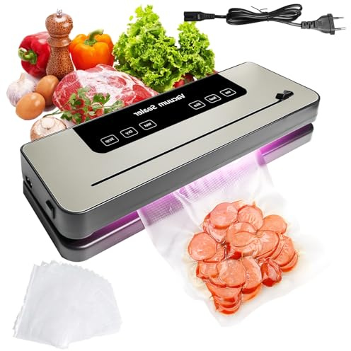 Automatische Vakuumiergerät, 7-in-1 Vakuumierer 120W Vakuumiergerät Profi mit 50 Vakuumier-Beutel, Cutter, Digitalem Countdown, Trocken/Feuchtmodus Folienschweißgerät für Lebensmittel