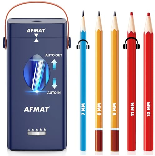 AFMAT Electric Pencil Sharpener, Auto in & Out, 5 Tip Settings, Rechargeable Sharpener for 6.5-12mm Large Color Pencils, 7K+ Uses, Super Fast Pencil Sharpeners for Teachers Artists Office,Blue, PSC7