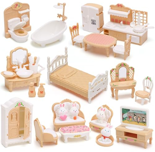 36 Pcs Dolls House Furniture Dolls House Accessories Dollhouse Furniture Set Minihouse Realistic Miniatures Bedroom Living Room Kitchen With Pretend Play Furniture Toys For Boys Girls