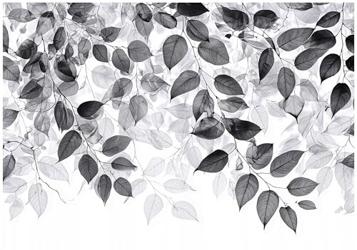WallArena - Papier peint panoramique intissé feuilles 400x280 cm - Papier peint photo non tissé - Pour salon et chambre à coucher - Effet 3D - Avec colle - botanique blanc gris