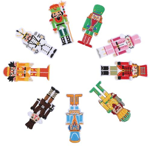 SMASOLO 9pcs Nutcracker Soldier Embroidered Iron-On Christmas Patches for Clothing Bags Jackets Holiday Fabric Appliques Repair Decoration