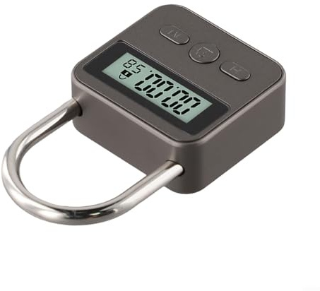 Fauhapyway Lucchetto temporizzato in metallo con display LCD, timer elettronico per impieghi gravosi fino a 99 ore, ricaricabile tramite USB, dimensioni 78 x 46 mm, finitura