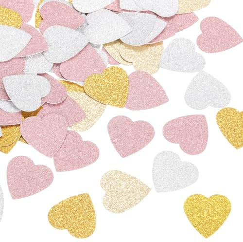 QUARKZMAN 250Pcs Confettis En Forme De Coeur Pailletés Confettis De Table Décorations Pour Fête Mariage Festival,1.18x1.18Inch,Rose Gold/Silvery/Gold/Light Gold