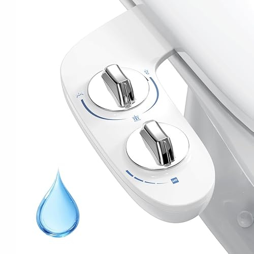 Bidet Aufsatz, Ultra-Slim Bidet Einsatz für Toilette mit Nicht Elektrischer Selbstreinigender Doppeldüse (Hintere/Weibliche Reinigung), Einstellbarer Wasserdruck, Weiß