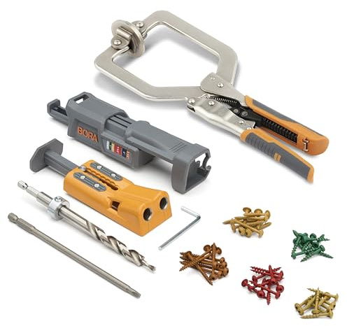 Bora Pro Compact Pocket Hole Jig, 3 inch Face Clamp, & 50pc Screw Set, Auto Adjust Drill Guide, Durable Pocket Hole Jig Kit for Woodworking & Tight Spaces - for Materials 1/2 inch to 1-1/2 inch Thick