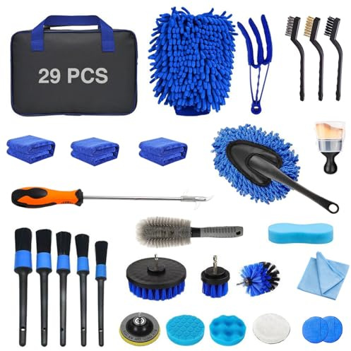 GOOOODY Car Cleaning Kit 29 Pcs, Professional Car Detailing Kit with Brushes and Towels, Interior & Exterior Car Washing Kit with Bag, Ideal for Car Owners and Enthusiasts