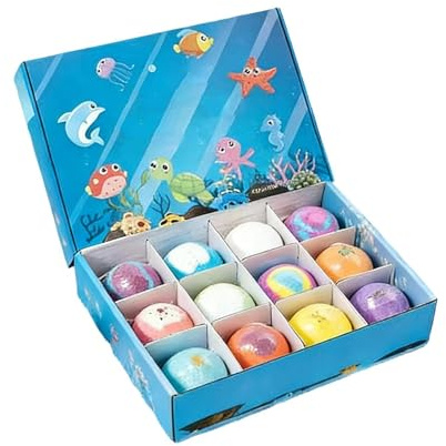 Bath Bombs with Surprise Inside, 8.85x6.4x2.16 Inch Luxury Gift Set, Organic Bubble Fizziers with Mini Resin Animal Toys, Relaxing Aromatherapy Bath Bombs for Kids and Adults Holiday Spa Gift Box