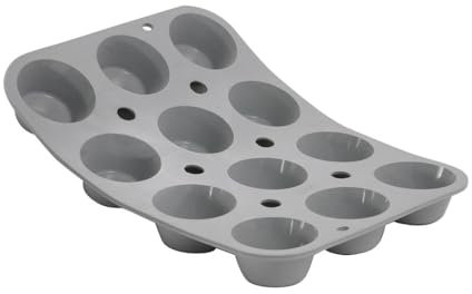 De Buyer - Plaque de 12 Muffins Pomponnette ELASTOMOULE en mousse de silicone - 23,5 x 17,6 cm, diamètre 4,6 cm -, Gris