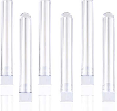 NUOLUX 25 Stück Kunststoff Reagenzgläser 12 x 75 mm mit Kappen (Transparent)