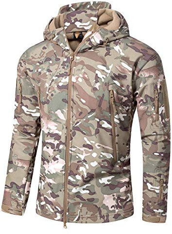 YFNT Veste Tactique Homme Militaire Airsoft Softshell Doublée Polaire à Capuche Outdoor Randonnée Chasse Manteau Hiver Blouson Camouflage