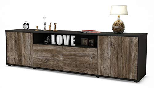 Stil.Zeit TV Schrank Lowboard Arianna, Korpus anthrazit matt, Front Holz-Design Treibholz (180x49x35cm), mit Push-to-Open Technik