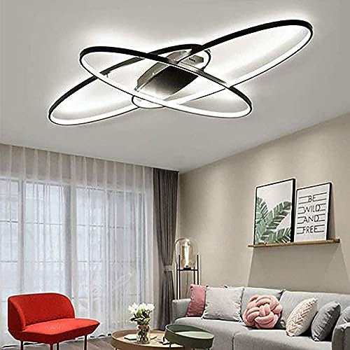 MQW Modern LED Deckenleuchte Dimmbar Deckenlampe mit Fernbedienung 46W Schwarze Wohnzimmerlampe aus Metall Modern-Design für Schlafzimmer Esszimmer Wohnzimmer Arbeitszimmer Flur Büro 95cm