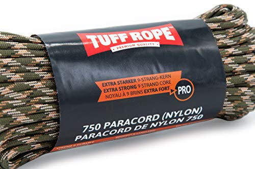 TUFF ROPE® PRO Paracord 750 (Nylon) Extra Starkes Paracord Seil mit 9 Kernsträngen 350KG Bruchlast (Camouflage)