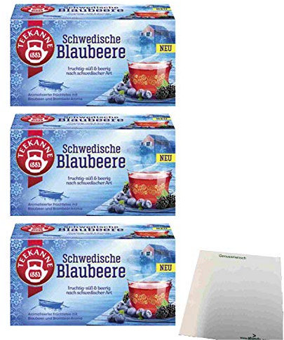 Teekanne Schwedische Blaubeere 20 Teebeutel 3er Pack (3x45g Packung) + usy Block