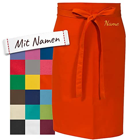 LALALO Vorbinder Schürze mit Name, hochwertig bestickt, Personalisierte Bistroschürze/Kochschürze für Damen und Herren, Malschürze/Schürze zum basteln, kochen, garten oder werken (Rot, 80x100 cm)