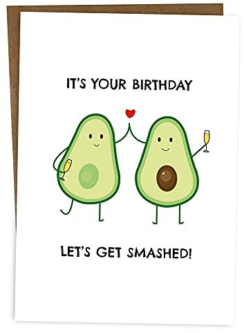 BYANIKA Lustige Geburtstagskarte – Avocado Wortspiel – Let's Get Smashed For Him Her Best Friend – niedlich