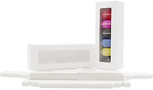 La Llareta Macaron Boxes, 25 Pieces Packaging Cookie Box, Bakery Boxes, with Transparent Display Window, for Macarons, Desserts, Mini Donuts, Mini Cupcakes(8.1 * 2.7 * 2 inch)