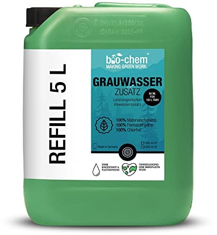 bio-chem Grauwassertank-Zusatz - 5 Liter Konzentrat - Tank-Reiniger für Schmutzwasser-, Grauwasser- und Abwasser-Tank von Wohnmobil, Wohnwagen - Made in DE