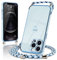 Micoden Handykette kompatibel mit iPhone 12 Pro hülle Ultra dünn Kameraschutz Herz Love Design Galvanik TPU Silikon Bumper Kordel zum Umhängen Handyhülle mit Band Schutzhülle,Blau