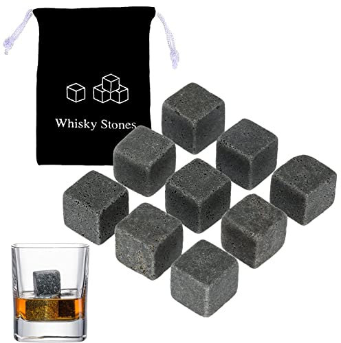 lumcov 9 Pièces Pierres à Whisky,Pierres Froides en Granit,Whisky Stones,Glaçons Réutilisables,Glacon Pierre Whisky Grani,Alternative idéale des glaçons(2*2cm)