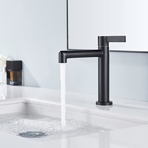 DETBOM Kaltwasserhahn Schwarz mit Ersatz-Bubbler, Waschtischarmatur mit Auslauf für Gäste WC, Kaltwasserarmatur Gäste WC für Badezimmer, Geeignet für Toilette, Höhe 114 mm, Mattschwarz