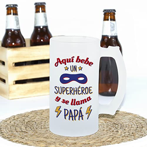 SAQUITOMAGICO Jarra de cerveza original para padres .Regalo dia del Padre. (Superheroe)