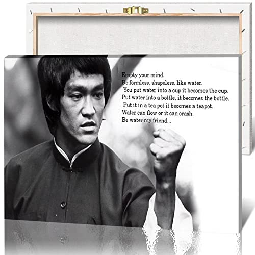 Kung Fu Star Bruce Lee Poster Wandbild Kunstwerk Leinwand Drucke Schwarz und Weiß Bild Wand Kunst Malerei für zu Hause Zimmer Dekoration, 42 * 60cm, gerahmt