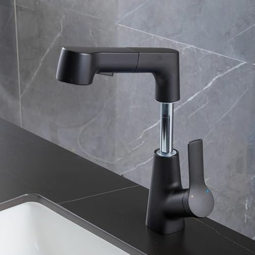 Robinet de lavabo rabattable - Robinet de salle de bain à un trou rotatif à 360° - Noir