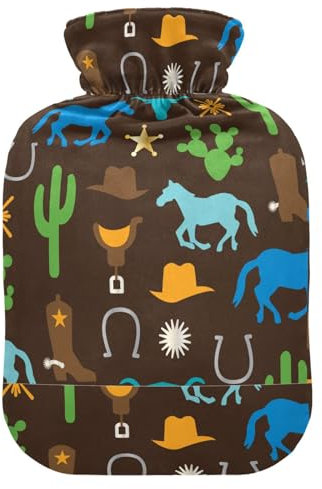 Cowboy Horse Hot Water Bottle with Cover Hot Water Bottles for Pain Relief Hot Water Bag Hot Water Bed Warmer for Hot and Cold Therapy, 2L