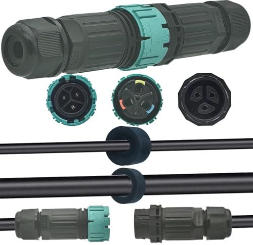 Connettori Elettrici Impermeabili, CTRICALVER 3-Poli Giunzione Impermeabile IP68, Presa Maschio-Femmina Connettore Cavo Elettrico impermeabili per Diametro del Cavo 5-12 mm