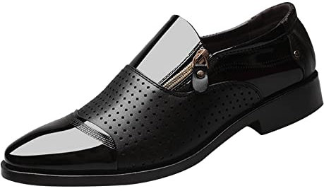 Mocassini da uomo in vernice nera, scarpe Oxford in pelle da guida, cerniere laterali alla moda, scarpe traspiranti cave, scarpe casual a punta, scarpe antiscivolo per attività all'aperto e