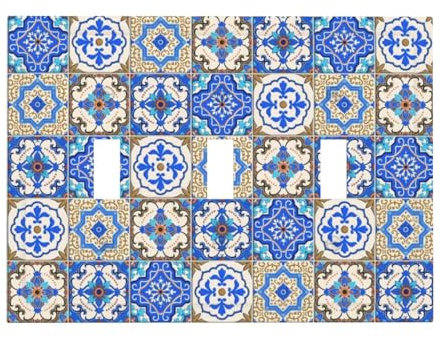 Sghxwp Dekorative Schalterplattenabdeckungen, Vintage-Stil, blau, Mexiko, Talavera-Fliesen-Stil, 3-Gang-Wandplatte, Lichtschalter-Abdeckplatte, Dreifach-Kippschalter, Jumbo-elektrische Frontplatte für