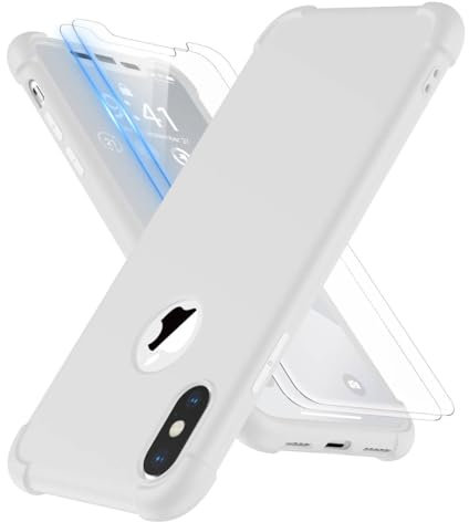 ORETECH for iPhone X/Xs Case, with [2 Pack 9H Screen Protectors] [10 Ft Military Grade Drop Test] [Camera Protection] 360 Shockproof Ultra Thin Anti Scratch Hard PC Silicone Cover (5.8 inches) - White