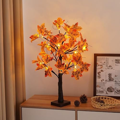 Arbre de Érable Lumineux avec 24 LED Blanc Chaud, USB Arbre Lumineux Interieur Ajustable Sapin Lumineux de Brindilles Fonctionne avec Piles Arbre pour Décoration Intérieure Noël fête Pâques (Érable)