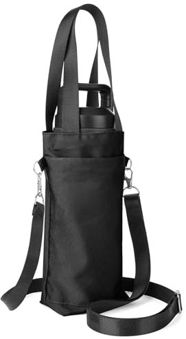 Linkidea Water Bottle Carrier with Strap Compatible with YETI Rambler Bottle 18oz, Owala FreeSip 24oz, Lightweight Waterbottle Sling Bag Holder with Shoulder Strap for Travel, Black