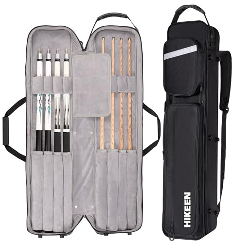 BOOSTEADY Étui pour queues de billard de 10,2 x 10,2 cm avec doublure en velours doux, peut contenir 4 fesses et 4 tiges avec plusieurs poches avant pour accessoires de billard, sac avec bretelles