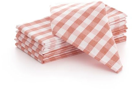 Servilletas Tela Cuadros Vichy - Pack 6 Unidades algodón Resistentes para hostelería 45x45 cm, Color salmón
